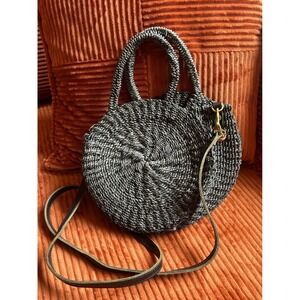 Clare V. Pot de Miel Women's Medium Gray Excellent Woven Round Crossbody Bag